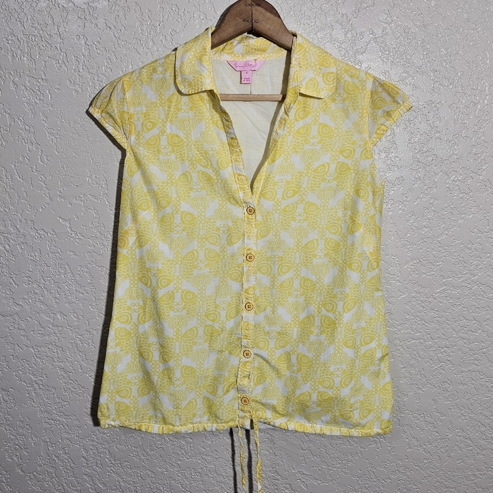 Lilly Pulitzer Yellow Koi Fish Print Silk Blend Top